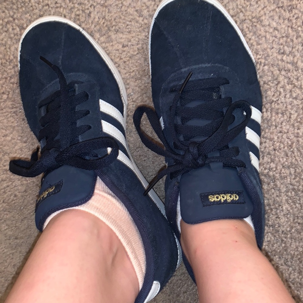 ADIDAS navy blue, fuzzy sneakers